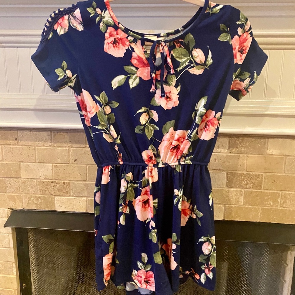 Girl’s Floral Navy and Pink Romper